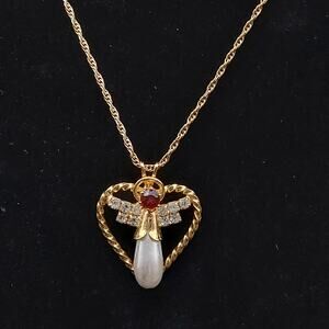 LIND 14K Gold Electroplated HGE Garnet Angel Necklace